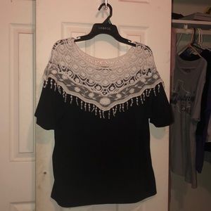 Black Blouse With White Lace Collar